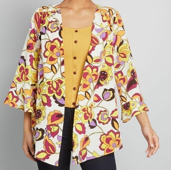 Modcloth Floral Bell Sleeves Kimono Size L/XL - Picture 2 of 13
